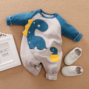 Traje azul para bebé con diseño de dinosaurio